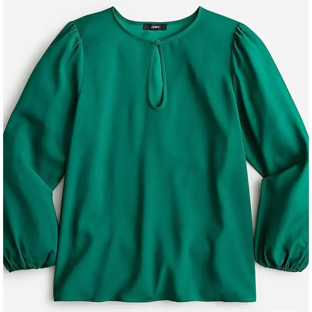 JCrew Puff-sleeve satin-back crepe top